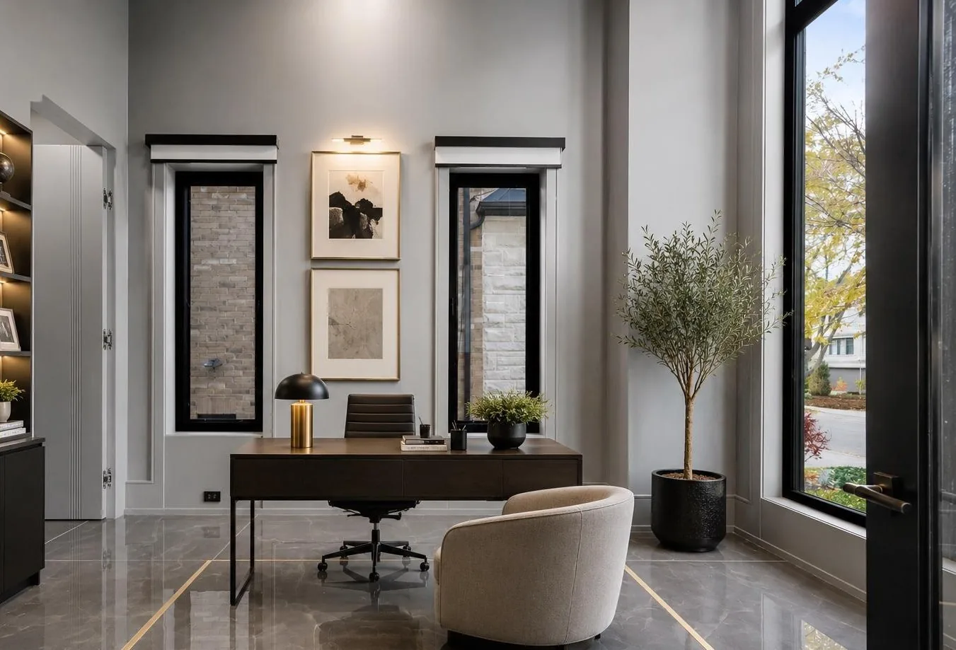 Kaizen 2000 Construction — premium home office interior with marble floors